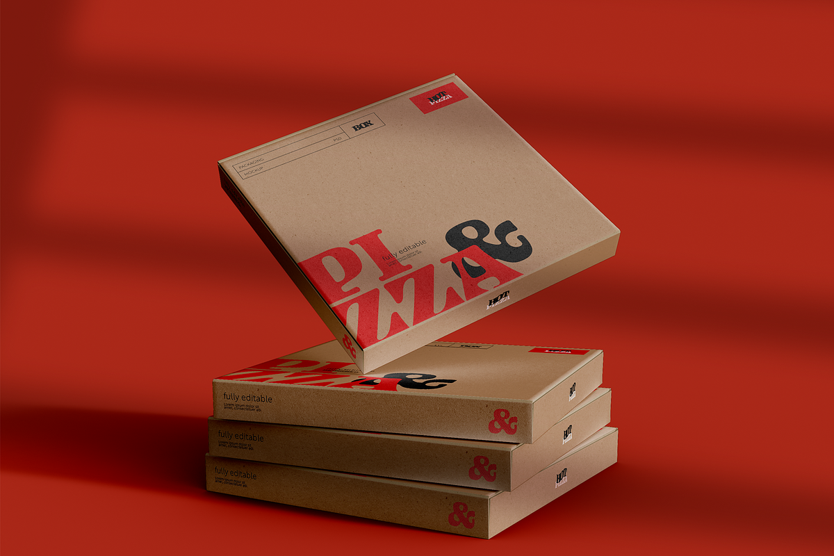 Stacked Cardboard Pizza Boxes Mockup, an Advertising Mockup by Hubzway (Photo 2 of 2)