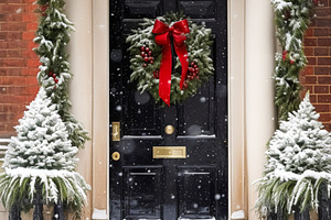 Christmas holiday, country cottage and snowing winter, wreath de, a Holiday Photo by Studio ANNA