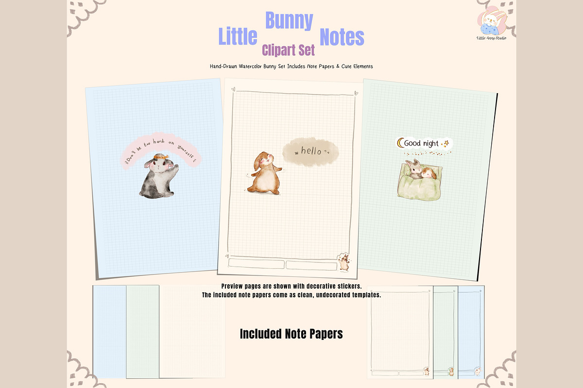 Little Bunny Notes Clipart Set, an Animal Illustration by Annyillustration (Photo 3 of 5)