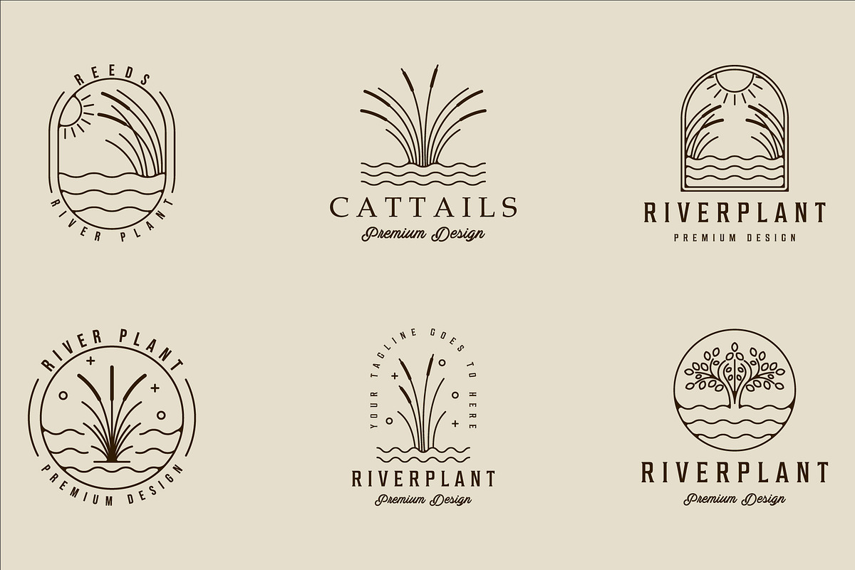 set of river plant reed logo line, a Branding & Logo Template by zyxroun shop