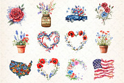 watercolor floral 4th of july, an Illustration by DreamCafeArt (Thumbnail 2 of 5)