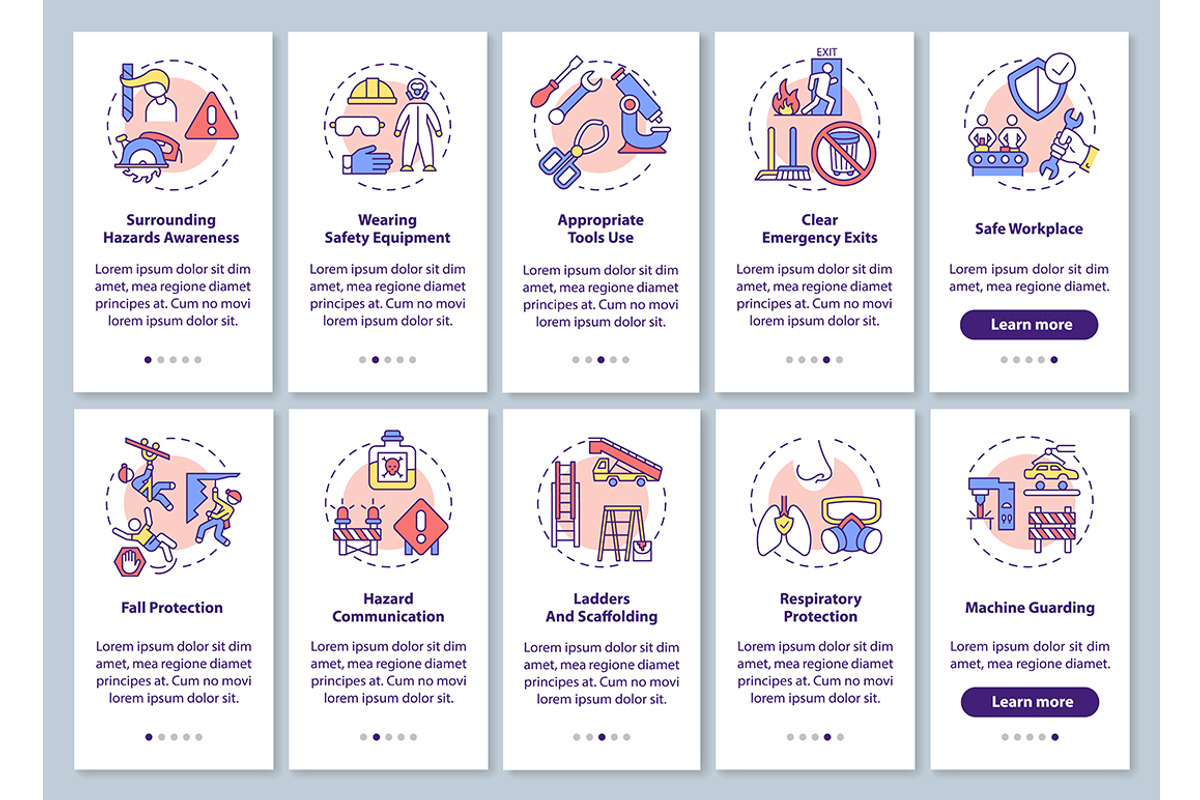 Workplace safety mobile app pages, a Templates & Theme by IMG Visuals