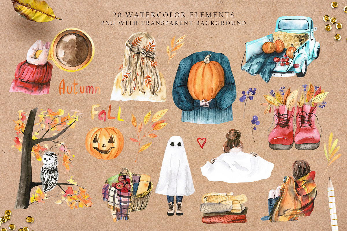 Autumn aesthetic - watercolor set, a Seasonal Illustration by LeriaArt watercolor (Photo 3 of 8)