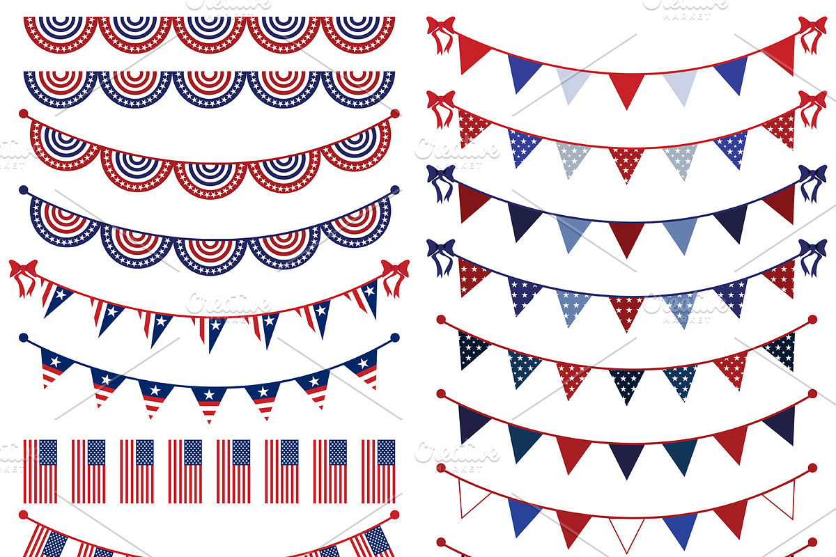Patriotic Bunting Vectors & Clipart, an Object Graphic by PinkPueblo