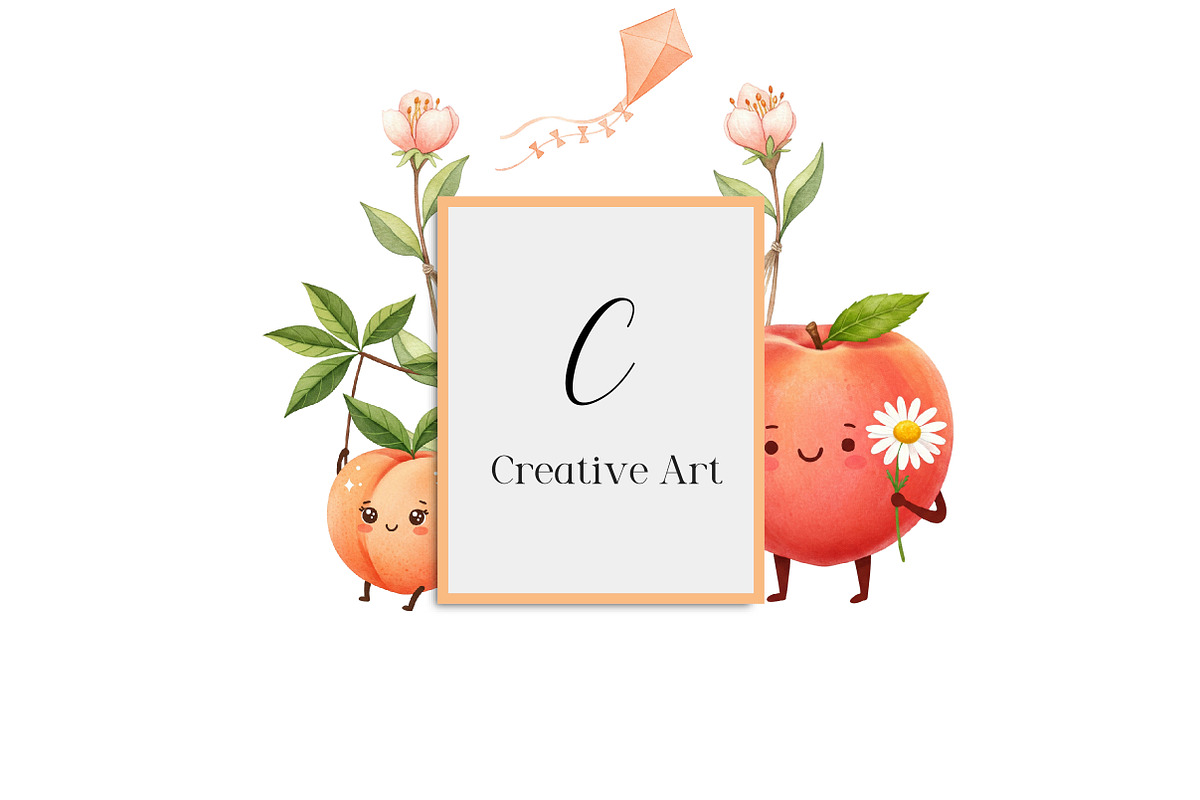 Watercolor Cute Peaches Garden Fruit, an Illustration by Creative Art (Photo 10 of 10)