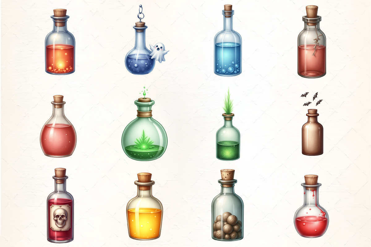 Spooky Potion Bottles Clipart, an Illustration by CrexoraLab (Photo 2 of 5)