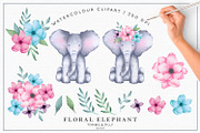 Watercolour Floral Elephant Set, an Animal Illustration by Tommy & Tilly Design (Thumbnail 2 of 3)