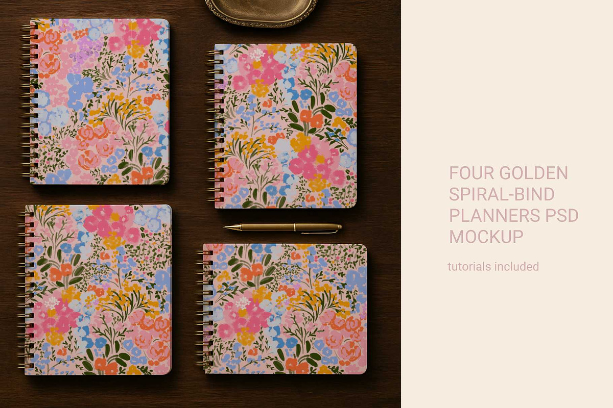 Four planner covers PSD mockup, a Merchandise Mockup by jenartstudio (Photo 3 of 3)