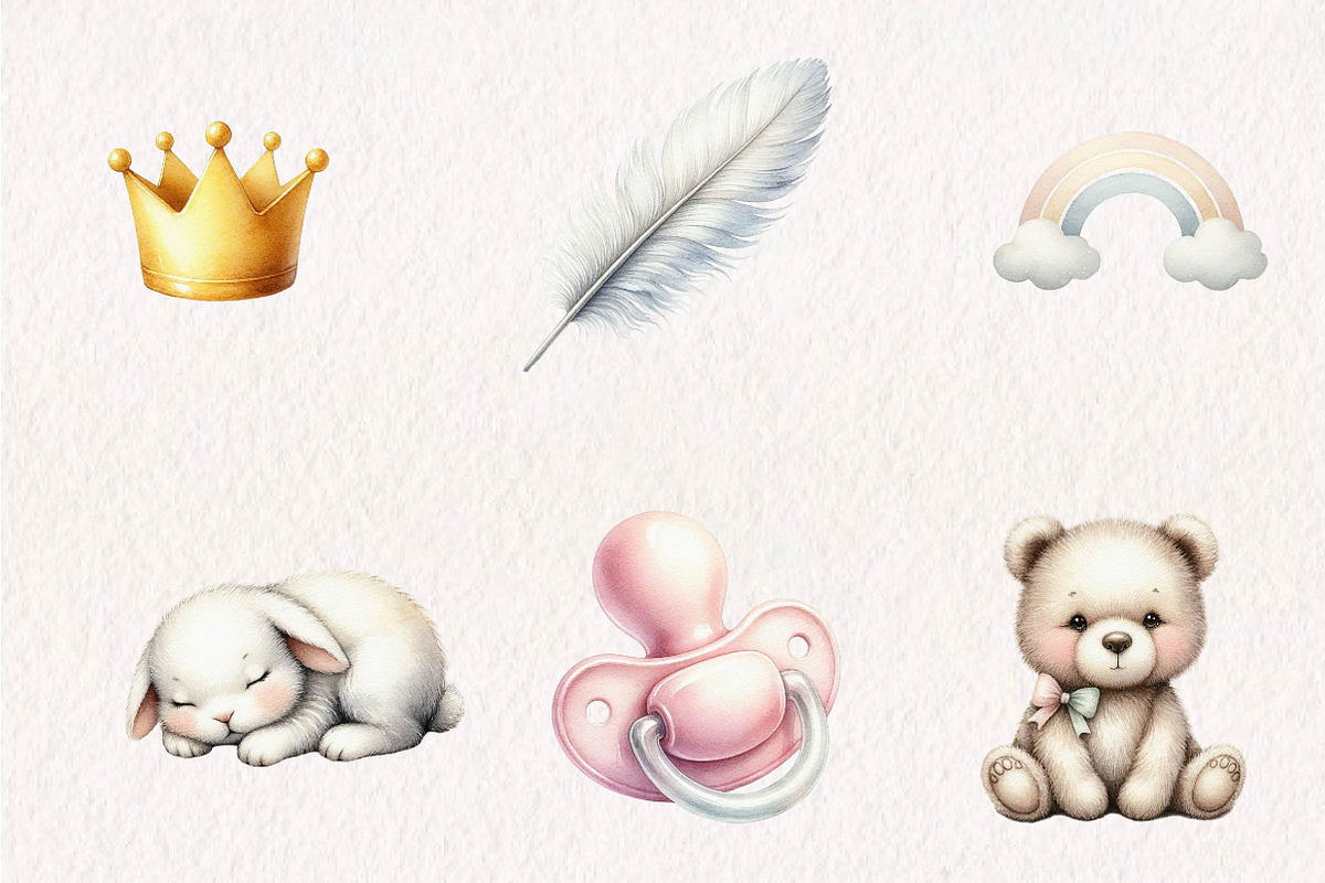 Watercolor Newborn Baby Clipart PNG, a Seasonal Illustration by CreationArt (Photo 3 of 7)