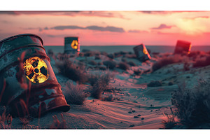 Radioactive waste barrels at sunset, an Industrial Photo by piter.goskov