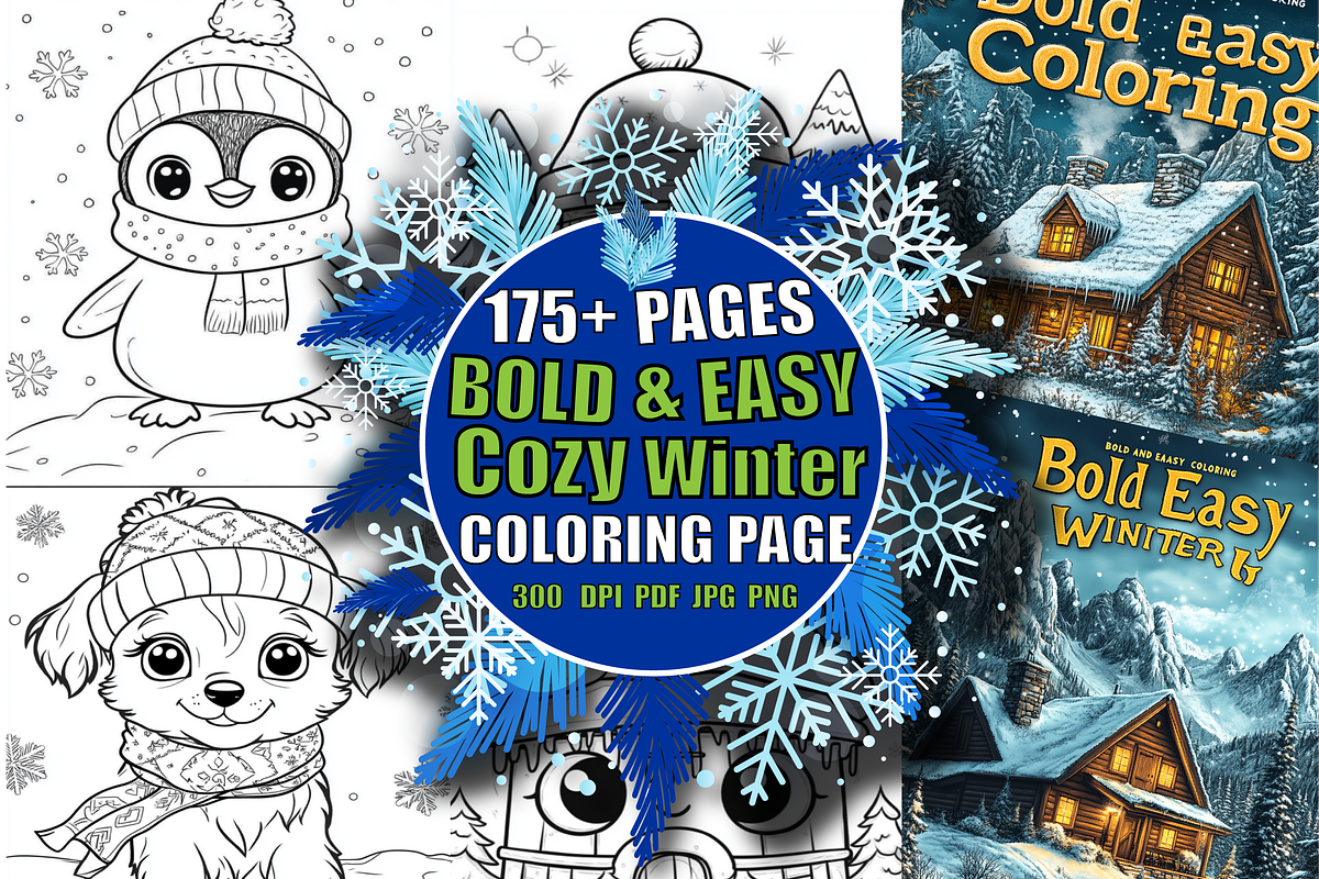 Bold And Easy Cozy Winter Coloring, an Animal Illustration by Printable Design Store (Photo 1 of 3)