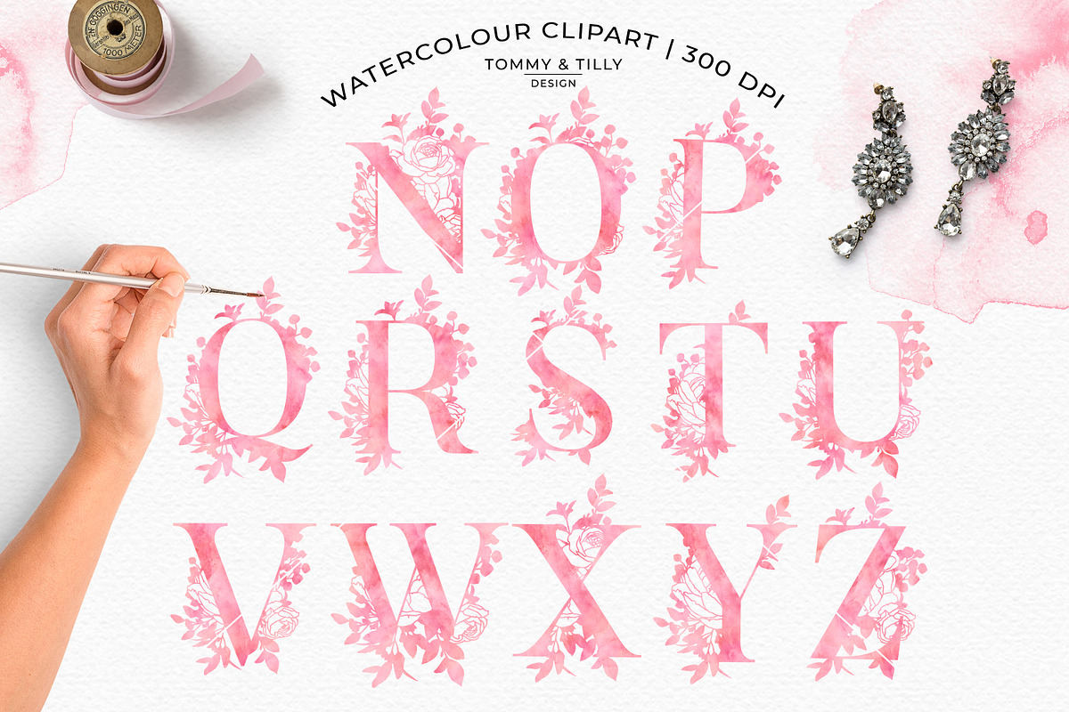 Watercolour Floral Alphabet Clipart, an Illustration by Tommy & Tilly Design (Photo 3 of 6)