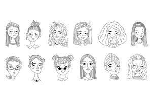 Women's Portraits Doodle Ink Pen Art