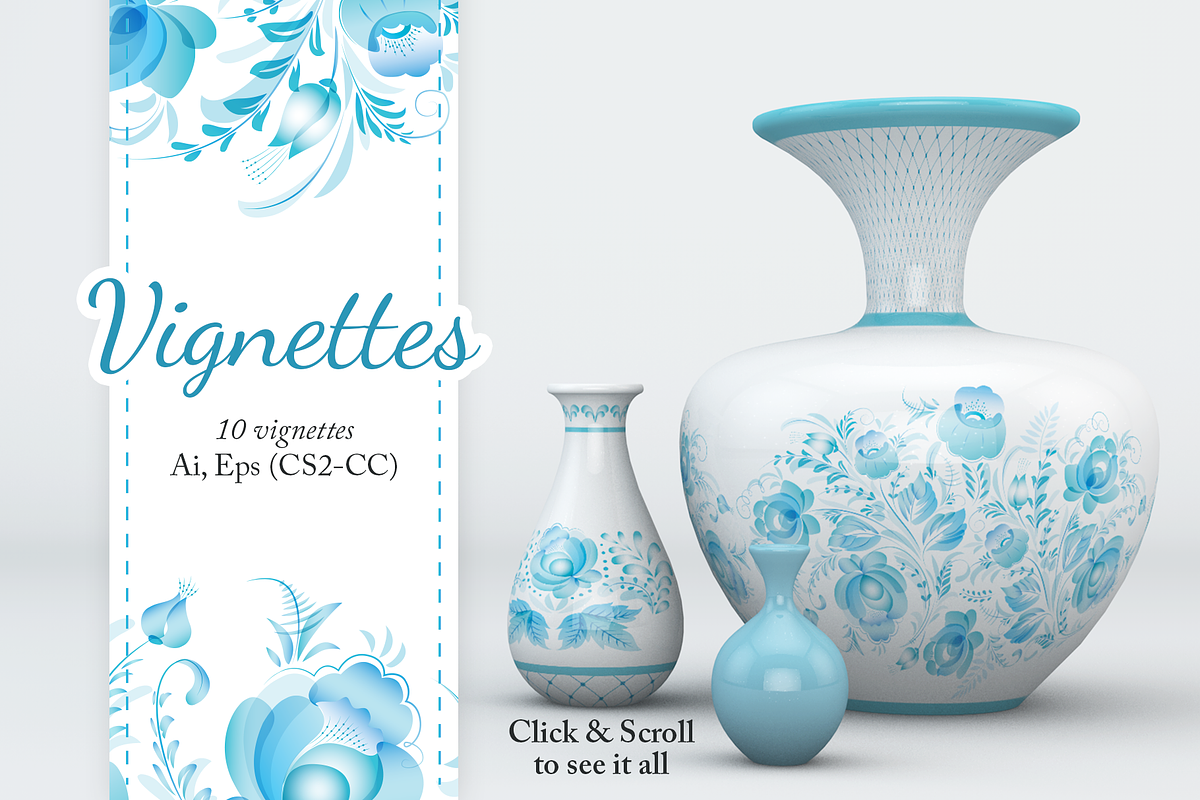 FREEBIE Gzhel vector collection, a Pattern Graphic by Designnina Shop (Photo 2 of 11)