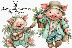 Whimsical Summer Pig Clipart Bundle, a Seasonal Illustration by Canvas Craft