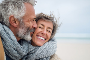 Happy senior couple embracing on the, a Person Photo by MistyDay