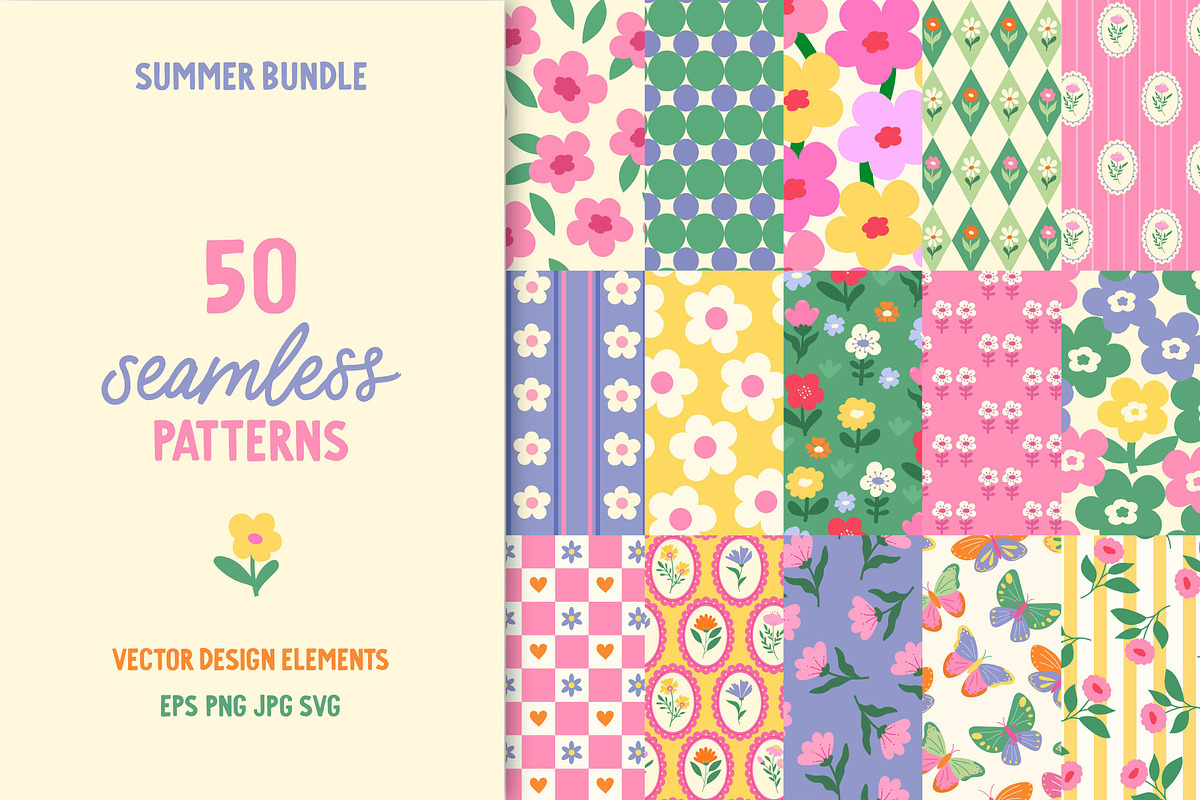 50 Summer seamless patterns, a Pattern Graphic by EltaMaxArt (Photo 1 of 12)