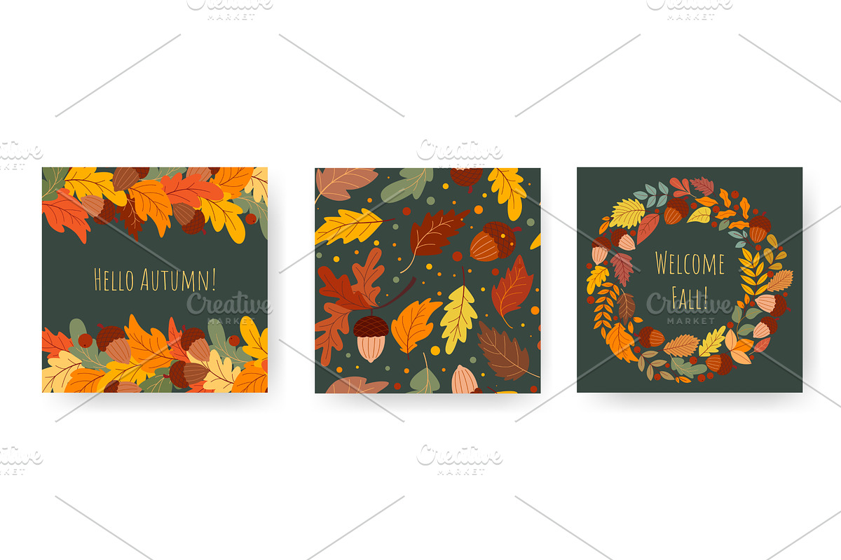 Set of autumn themed greeting posts, an Object Illustration by Tati_Kli