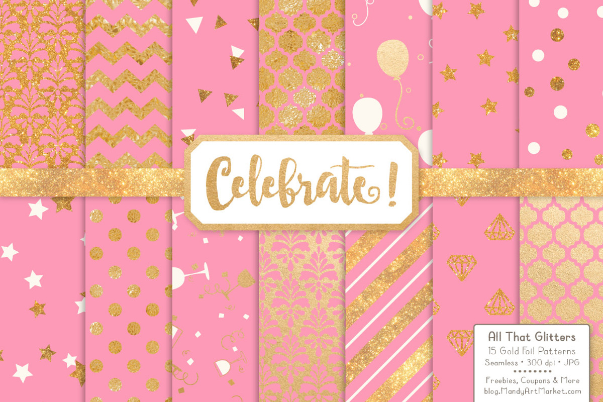 Gold Foil Digital Papers in Pink, a Pattern Graphic by Amanda Ilkov (Photo 1 of 4)