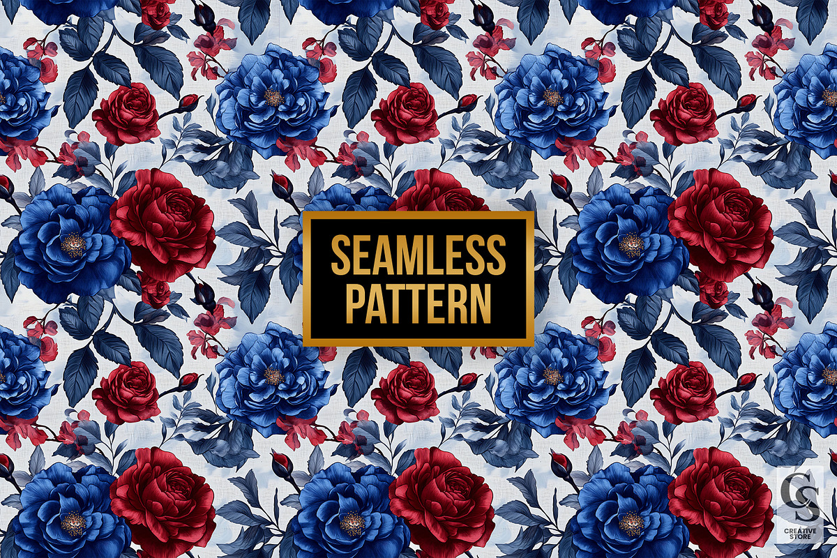 Red and Blue American Roses Pattern, a Pattern Graphic by Creative Store (Photo 4 of 5)