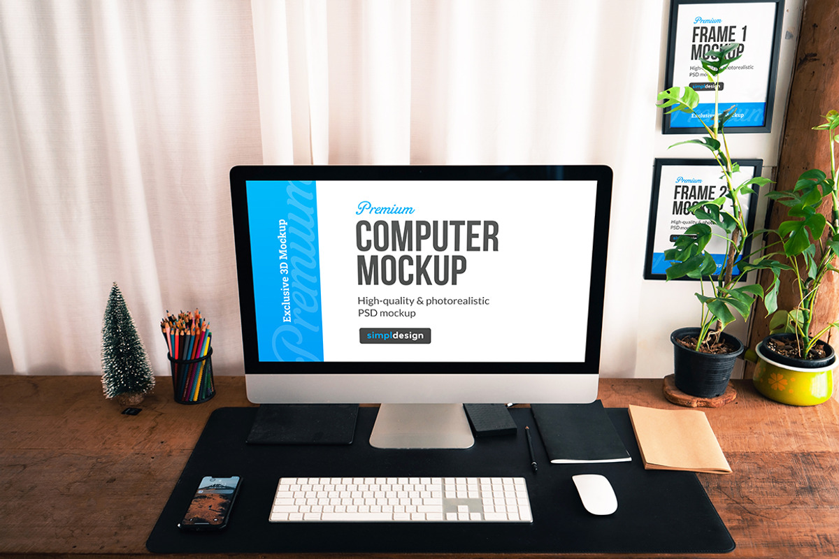 iMac Desk & Poster Frame Mockup, a Mockup by SimplDesign (Photo 7 of 11)