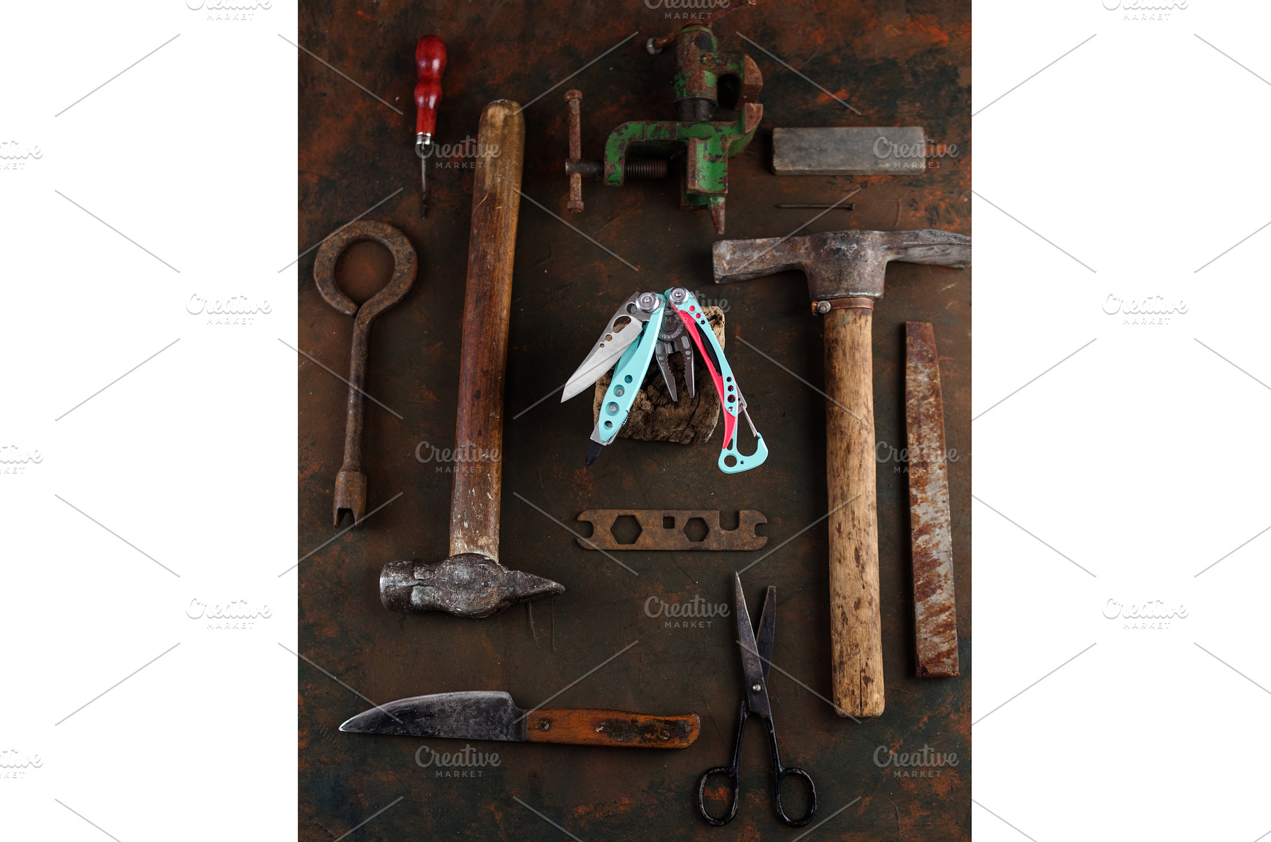 Beautiful new knife and old tools, an Industrial Photo by Stockphoto by vzwer