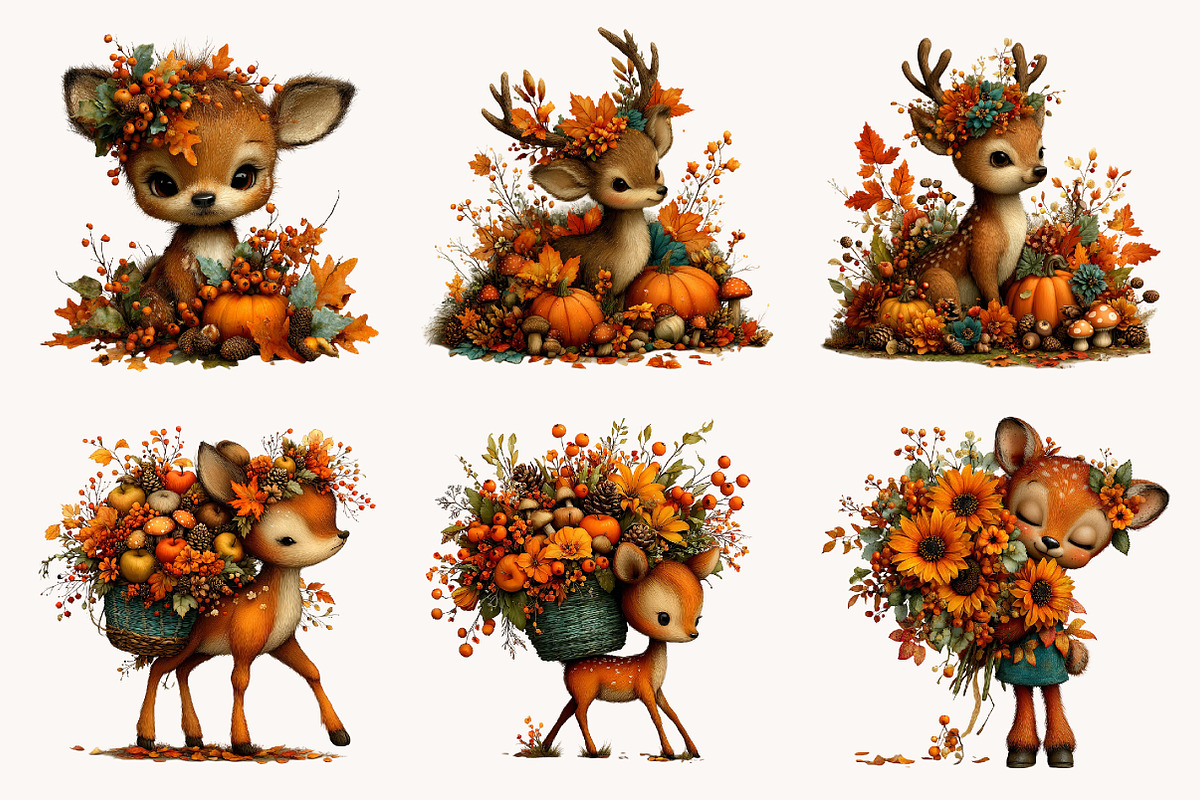 Whimsical Autumn Fall Deer Clipart, a Seasonal Illustration by Designworld (Photo 5 of 9)