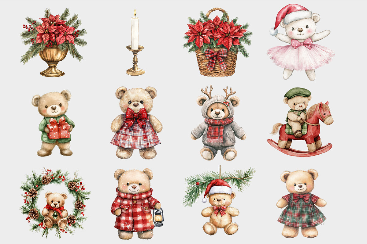 Watercolor Christmas Teddy Bear Clip, a Seasonal Illustration by Design Market (Photo 5 of 5)