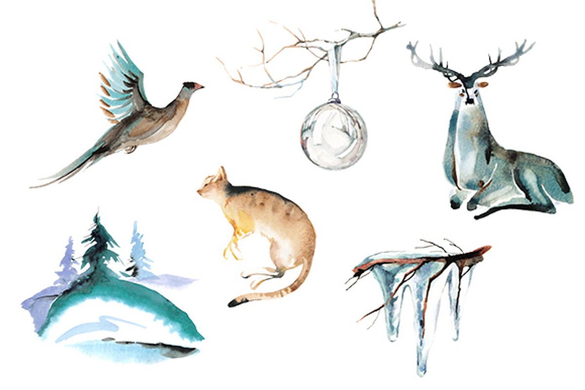 Winter animal watercolor clipart set, an Animal Illustration by masha gross (Photo 1 of 5)