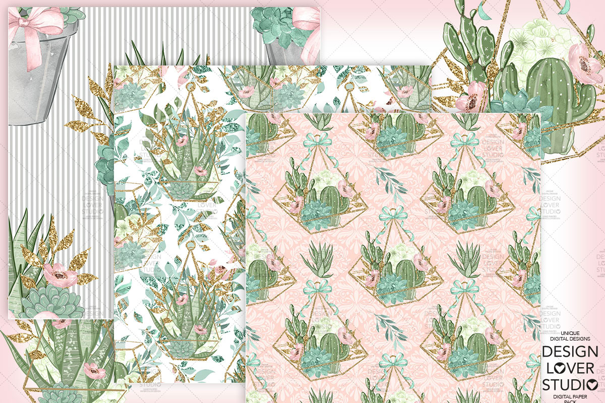 Sweet Succulent digital paper pack, a Pattern Graphic by designloverstudio