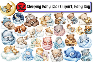 Sleeping Baby Bear Clipart, Baby, an Illustration by Design Market