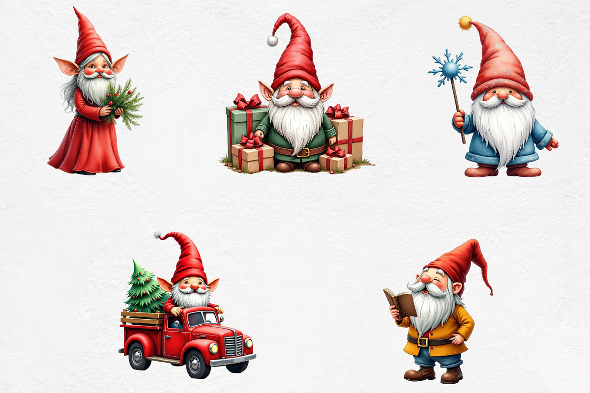 Watercolor Christmas Gnome Clipart, an Illustration by CrexoraLab (Photo 3 of 5)
