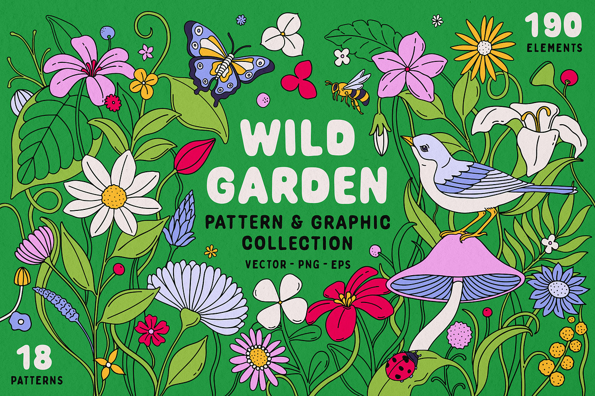 Wild Garden Vector Collection, a Pattern Graphic by rouxsupplyco (Photo 1 of 13)