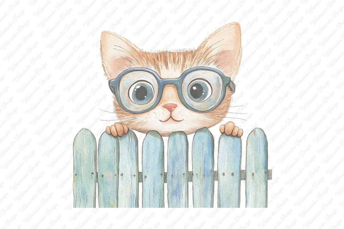 Quirky Cats on a fence clipart, an Illustration by Watercolor design (Photo 8 of 12)