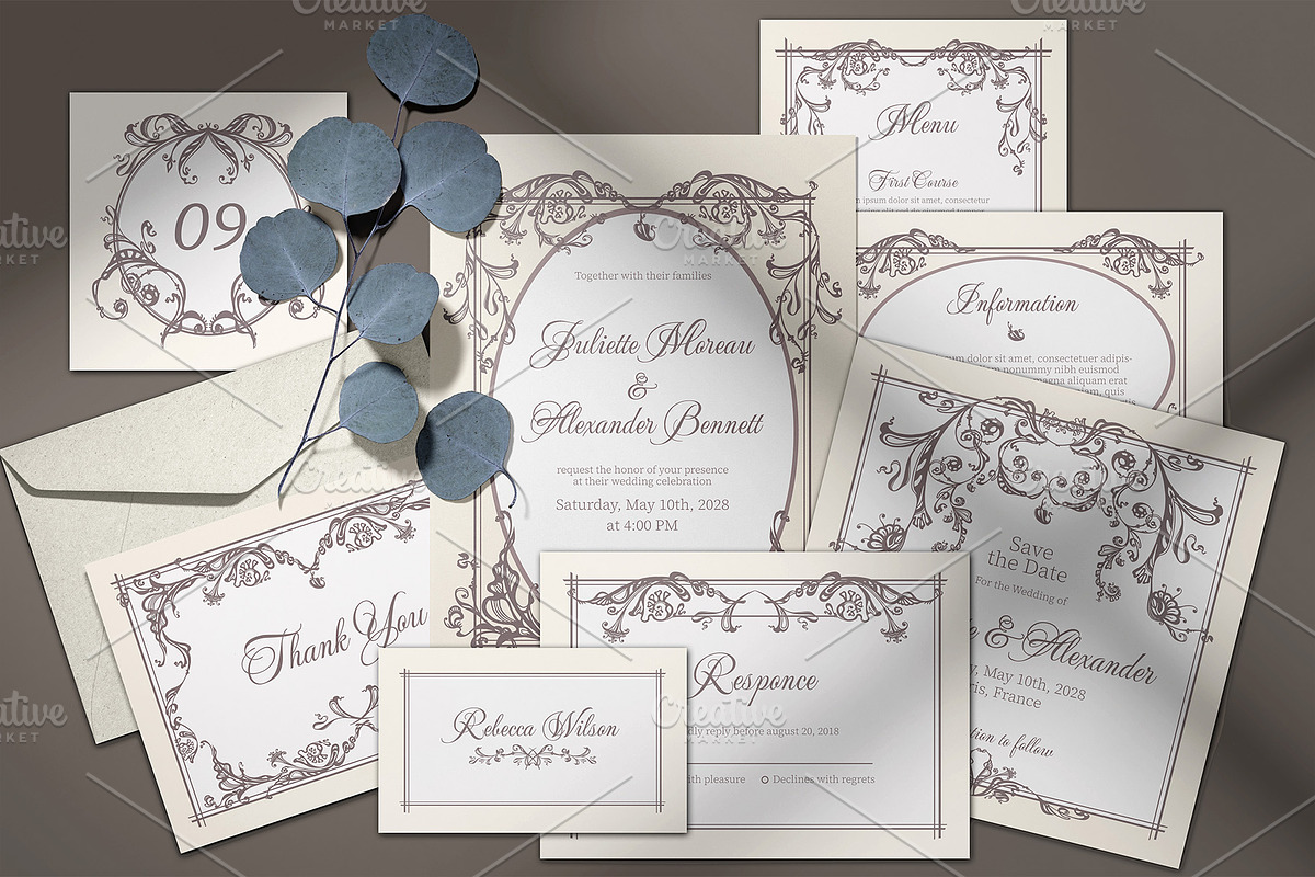 Baroque Wedding Stationery Suite, an Invitation Template by ilustrinna (Photo 6 of 14)