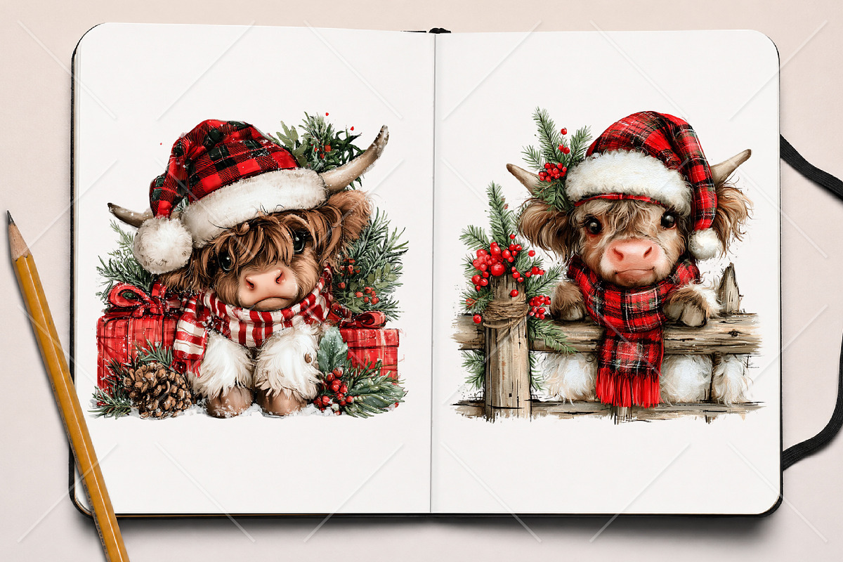 Plaid Christmas Cow PNG Clipart, a Seasonal Illustration by Canvas Craft (Photo 8 of 10)