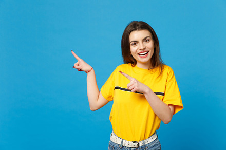 Portrait of cheerful pretty young wo stock photo containing background and