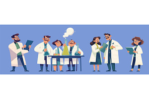 scientists cartoon set. woman man in, an Illustration by Stock-Smart-Start