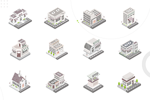 Isometric City Building Illustration