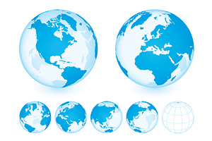 Globe with World Map. Blue.