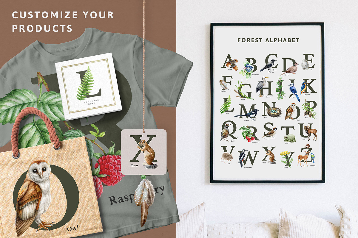 Forest Alphabet Watercolor Clipart, an Education Illustration by AnitaPol (Photo 11 of 12)