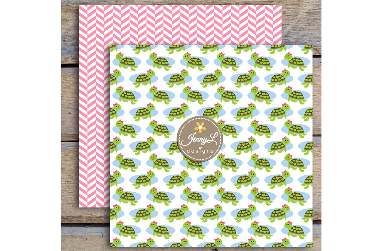 Turtle Girl Digital Paper & clipart, a Pattern Graphic by JennyL Designs (Photo 5 of 6)