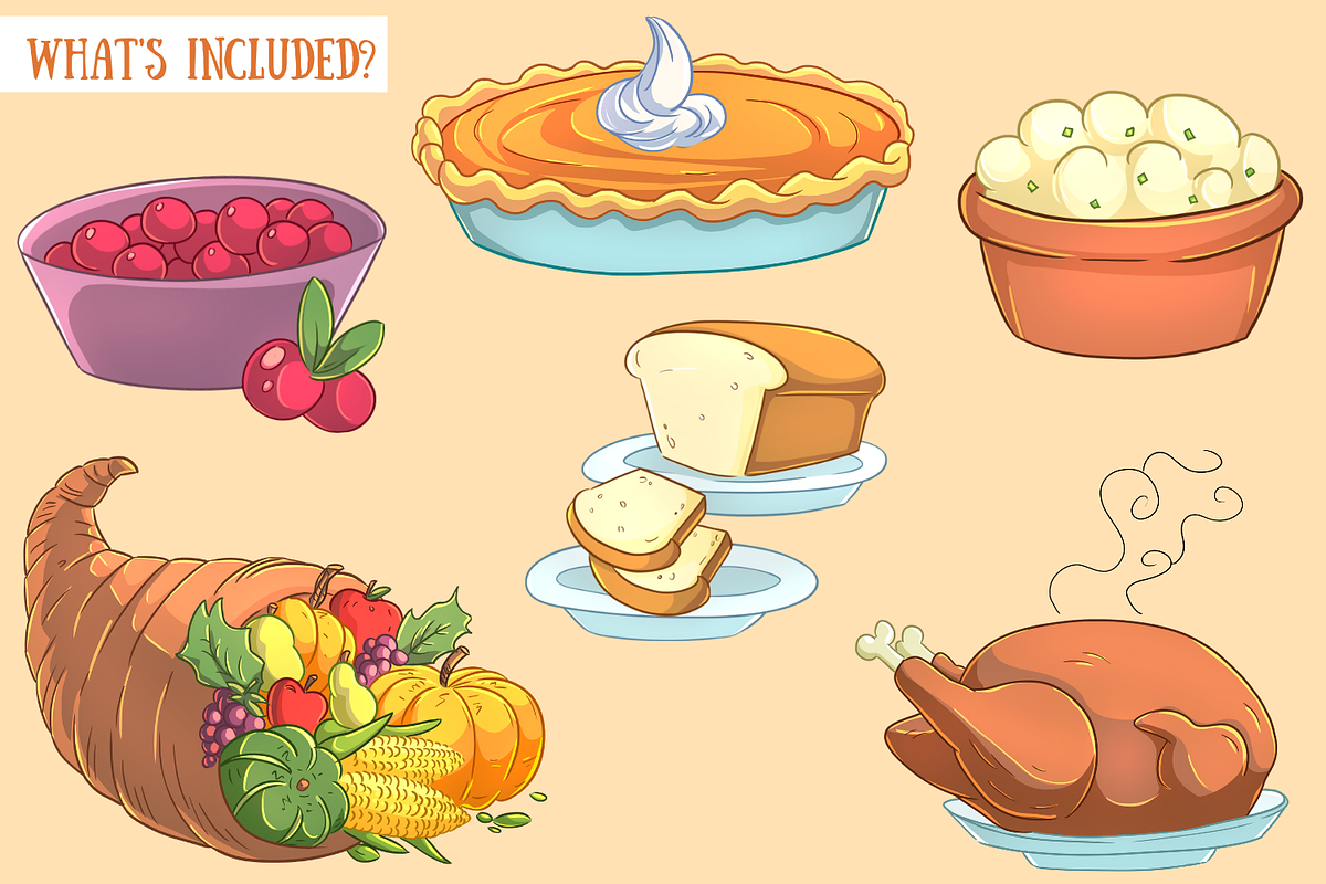Thanksgiving Feast Clip Art, a Food Illustration by Keepin' It Kawaii