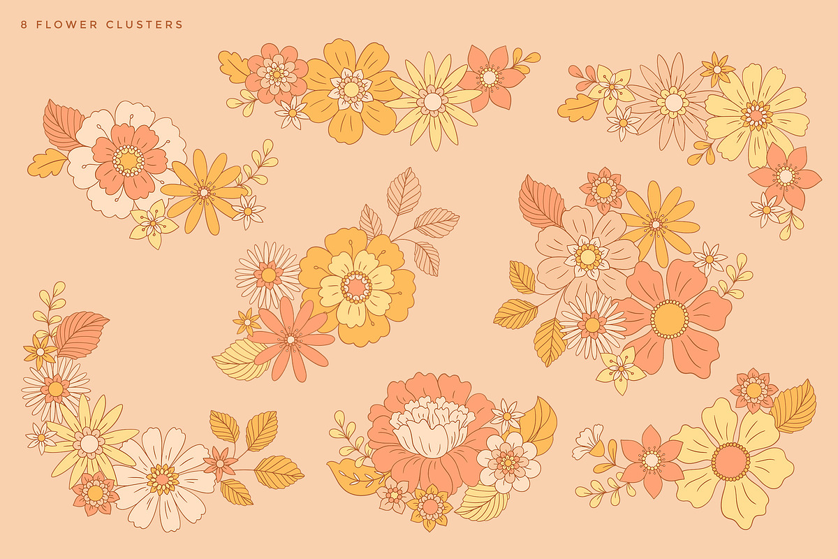 Retro Flower - Patterns & Clipart, a Pattern Graphic by Inna Moreva (Photo 4 of 12)