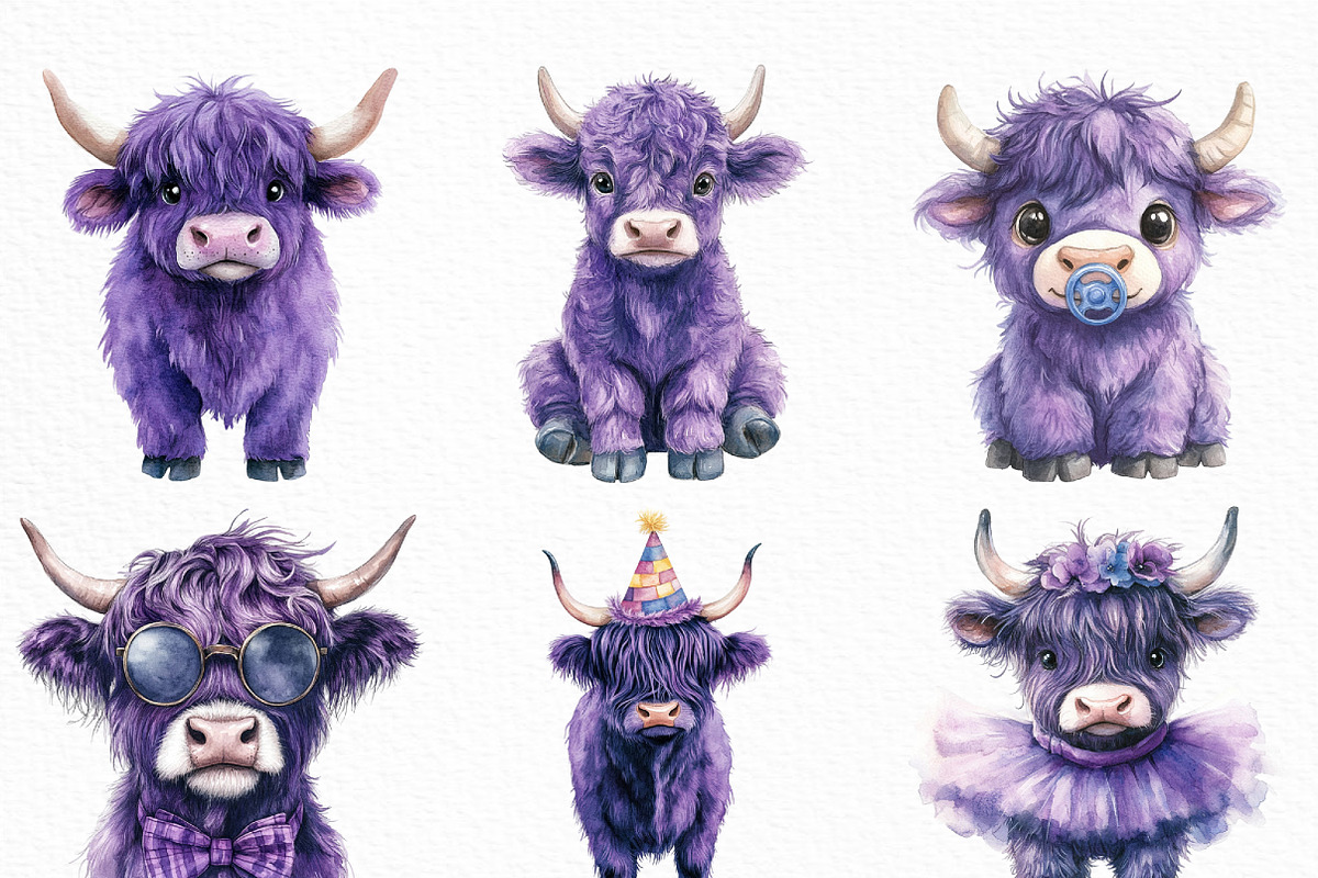 Purple Highland Cow Clipart, an Illustration by Craft Nest (Photo 4 of 6)