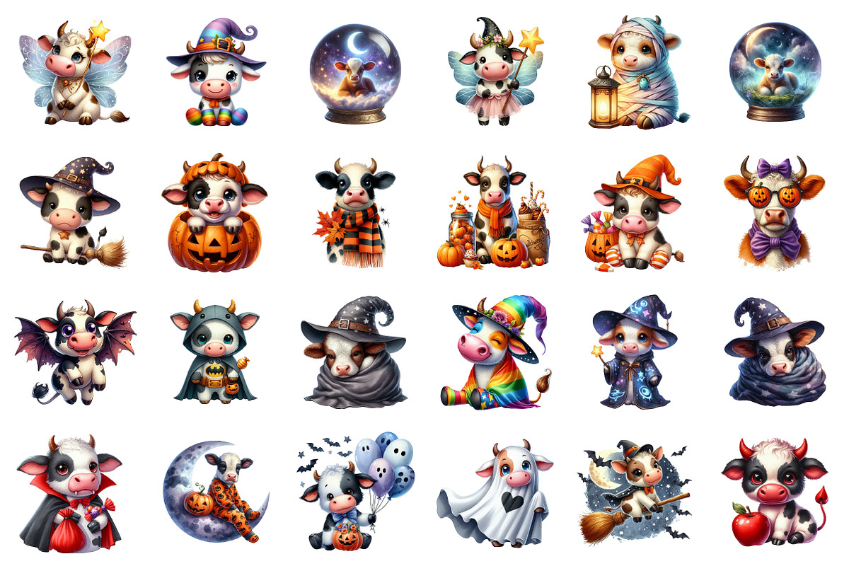 Adorable Cow Halloween PNG, an Illustration by SinaCreation (Photo 2 of 7)
