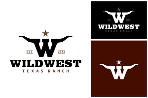 Letter W Western Texas Longhorn Logo