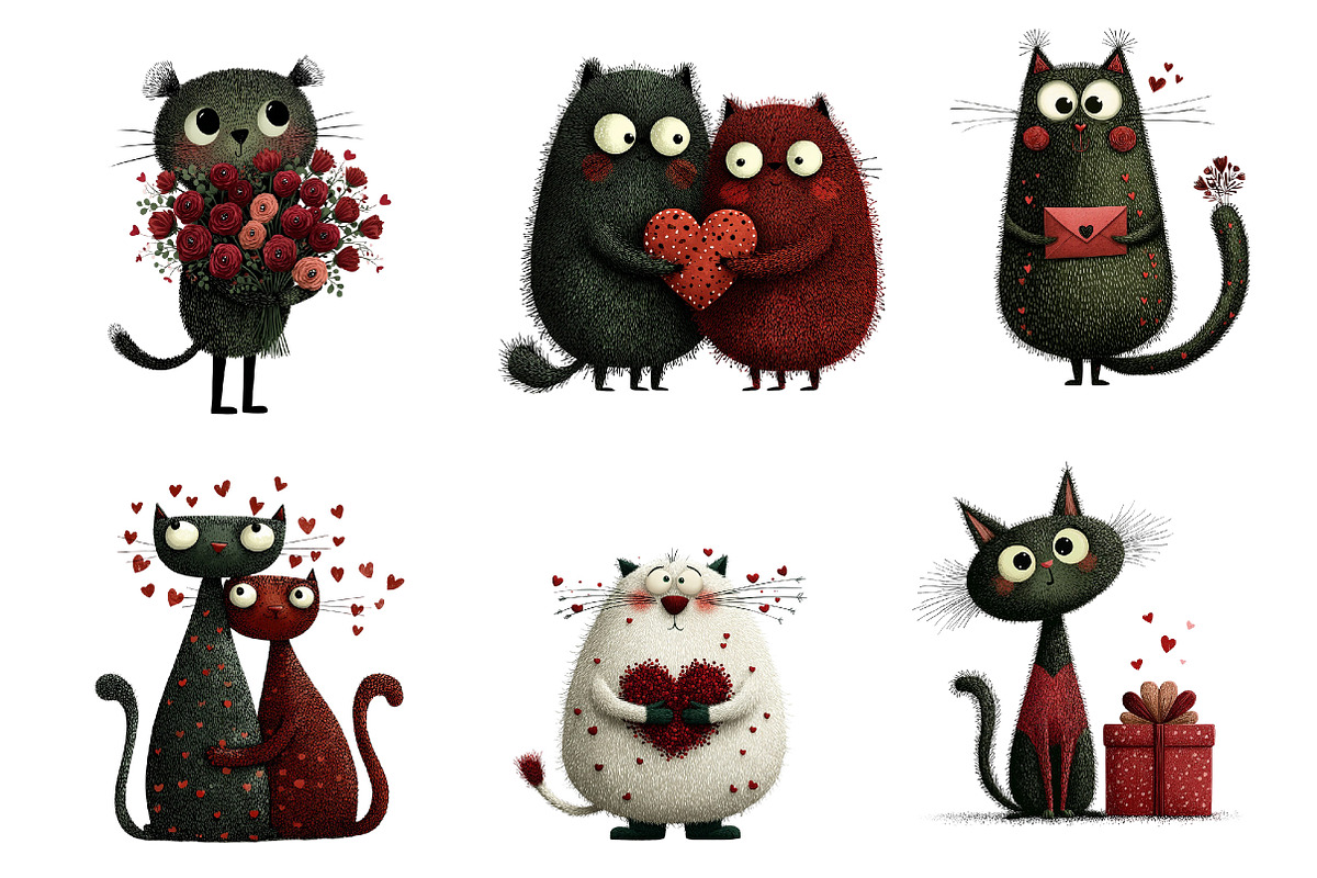 Whimsical Valentine Cat Clipart, an Illustration by Dream Creation (Photo 5 of 7)
