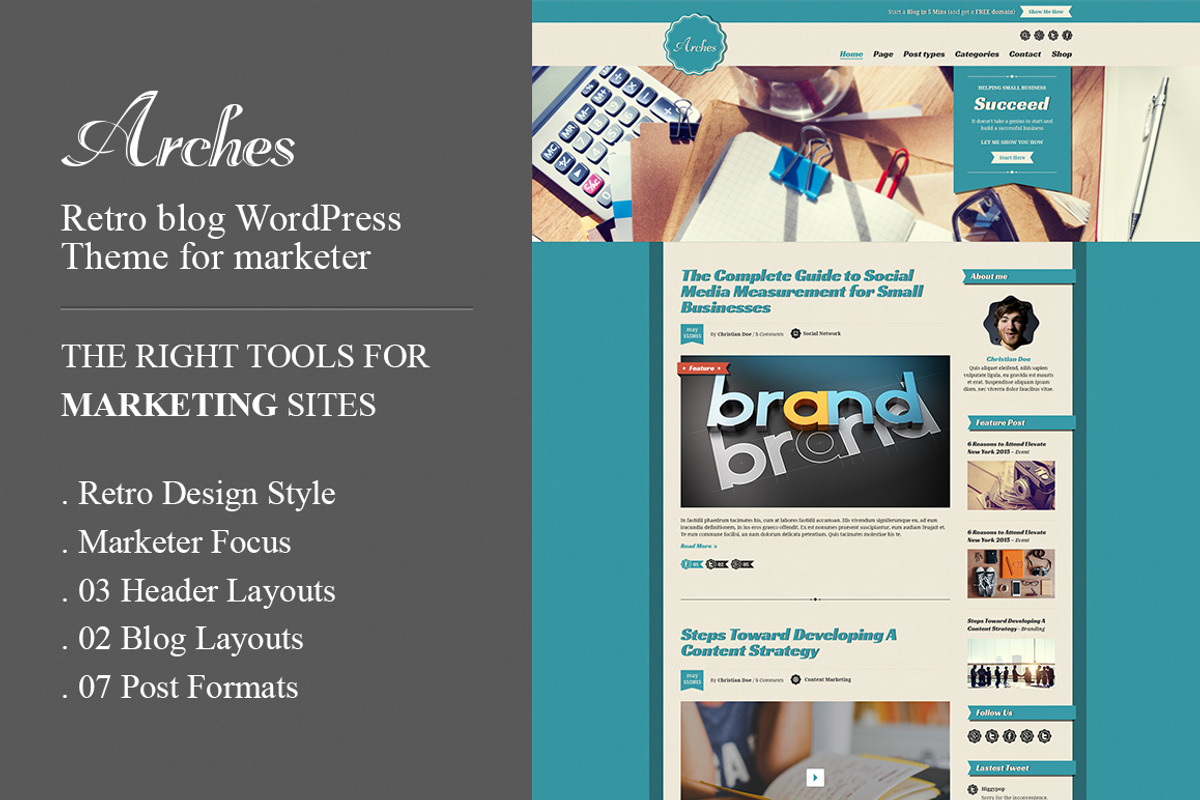 Arches Retro Blog Marketing WP Theme, a WordPress Template by CIAOThemes (Photo 1 of 5)