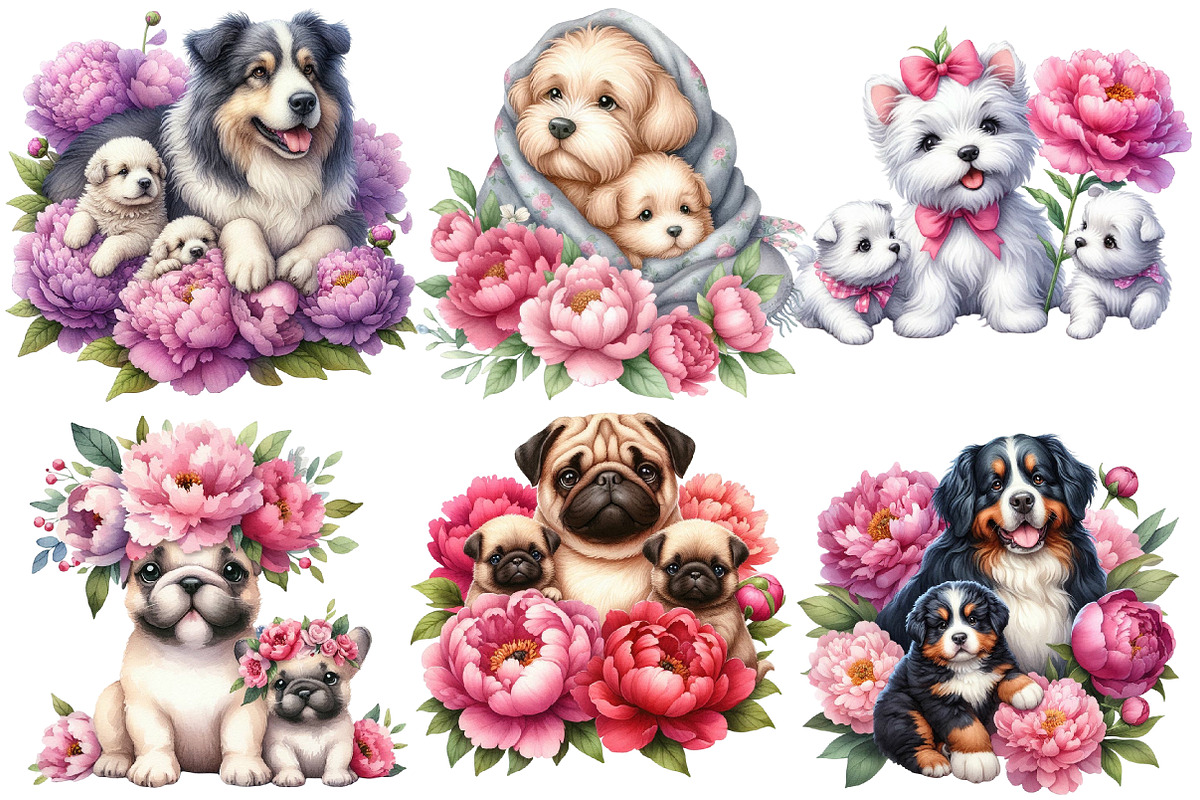 Dog Clipart, Dogs, Puppies, Piones, an Illustration by Designworld (Photo 4 of 6)